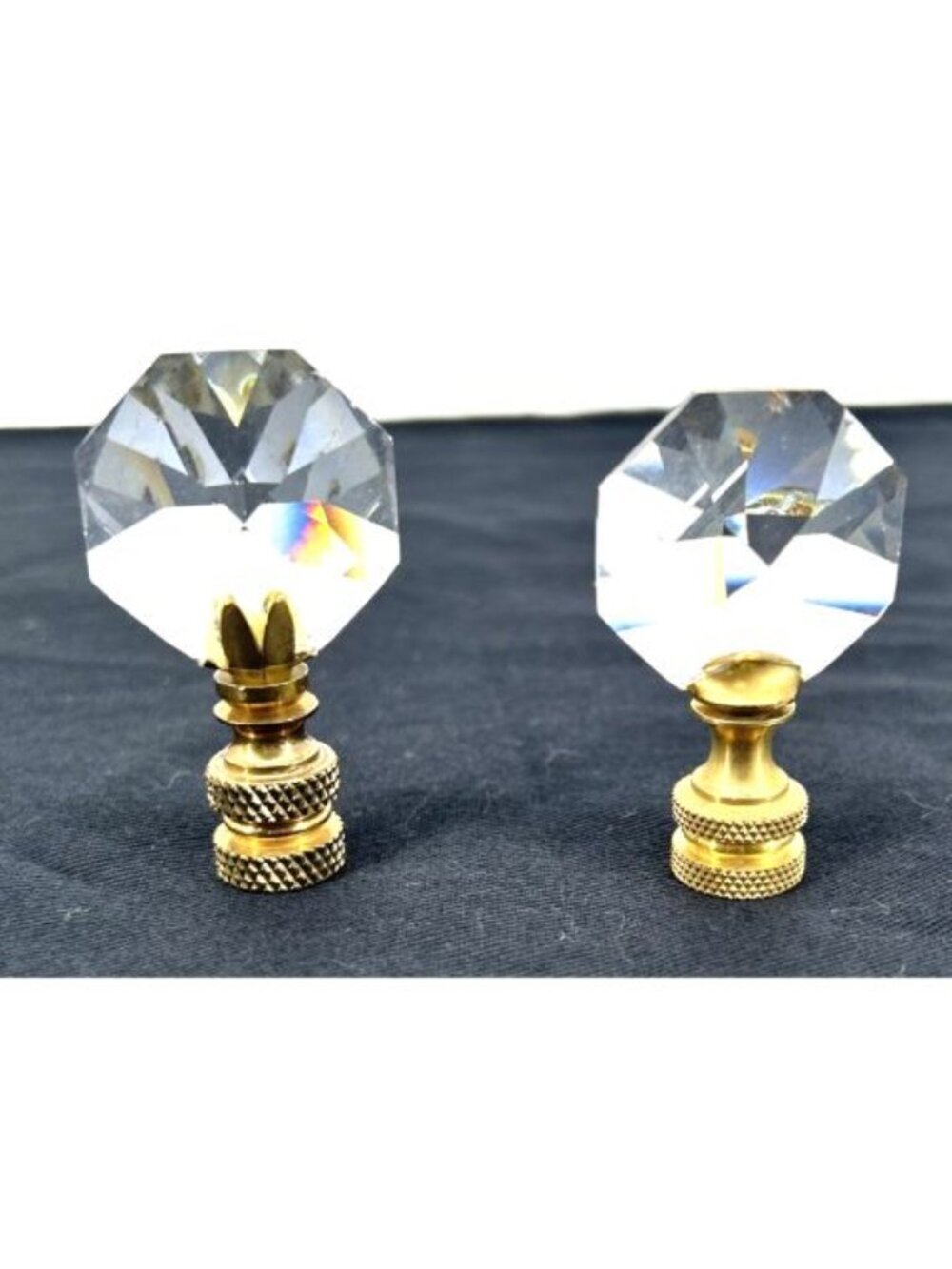Crystal Lamp Finial Clear Faceted Cap Knob Brass Replacement 2" tall Lot of 2